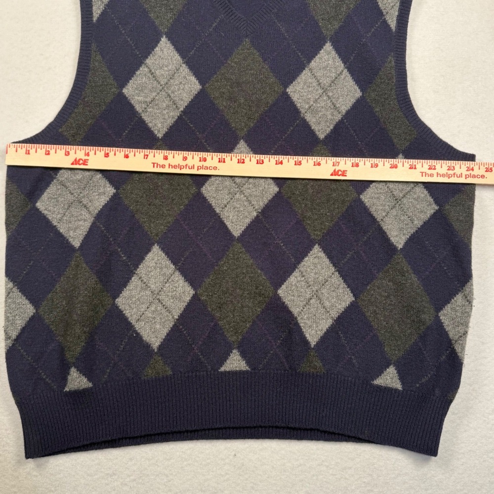 Polo Golf Ralph Lauren Sweater Vest Mens XL Navy Blue Argyle Merino Wool Blend - Picture 3 of 7